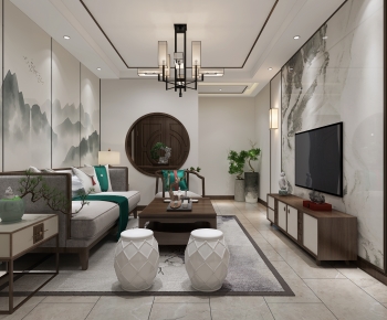 New Chinese Style A Living Room-ID:554444072