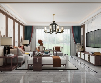 New Chinese Style A Living Room-ID:504670144