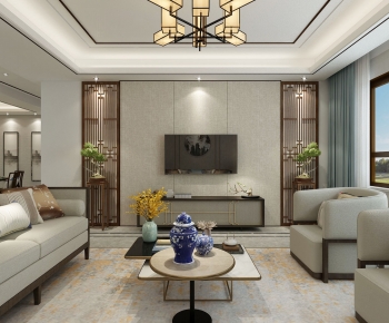 New Chinese Style A Living Room-ID:700656899