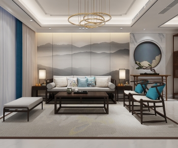 New Chinese Style A Living Room-ID:349838024