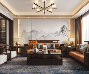 New Chinese Style A Living Room-ID:969620947