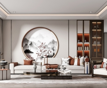 New Chinese Style A Living Room-ID:883896118