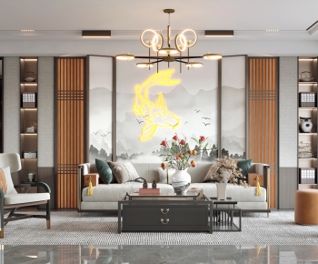 New Chinese Style A Living Room-ID:972919946