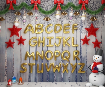 现代，字母墙，雪人，圣诞套装-ID:278460036