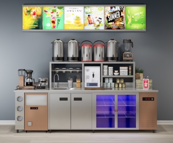现代奶茶店操作台 制冰机，冷藏柜-ID:798165088