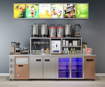 现代奶茶店操作台 制冰机，冷藏柜-ID:1337822
