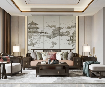 New Chinese Style A Living Room-ID:701756954