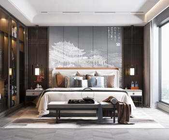 New Chinese Style Bedroom-ID:663178929