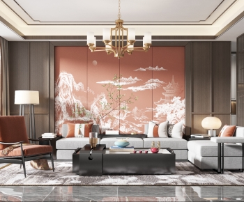 New Chinese Style A Living Room-ID:741122965