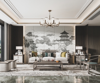 New Chinese Style A Living Room-ID:616651061