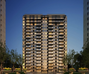 新中式新亚洲古典高层住宅建筑外观-ID:960349089