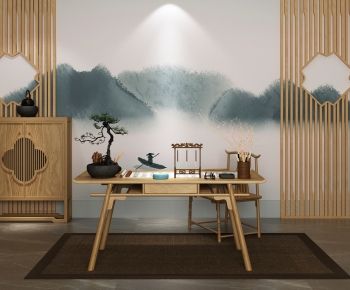 New Chinese Style Computer Desk And Chair-ID:745904924
