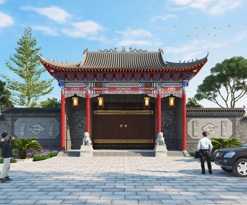 中式古建彩绘庭院大门-ID:1354616