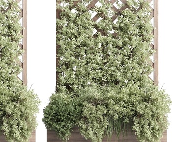 现代绿植植物篱笆墙，植物花坛3D模型