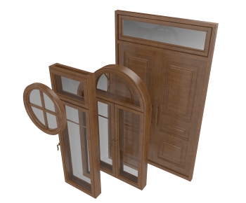 新古典木质平开圆窗拱窗门组合-ID:468247895