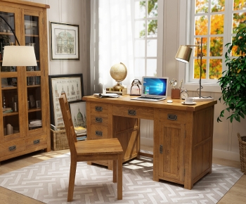 American Style Computer Desk And Chair-ID:696093084