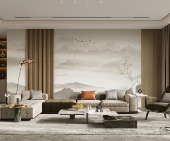 New Chinese Style A Living Room-ID:132828952