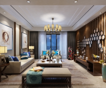 New Chinese Style A Living Room-ID:884305954