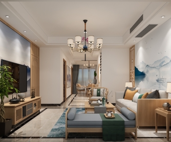 New Chinese Style A Living Room-ID:973489328