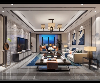 New Chinese Style A Living Room-ID:907371049