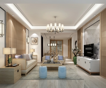 New Chinese Style A Living Room-ID:107347017
