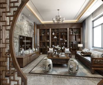 New Chinese Style A Living Room-ID:353399997