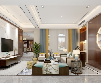 New Chinese Style A Living Room-ID:491868024