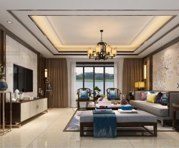 New Chinese Style A Living Room-ID:521285067