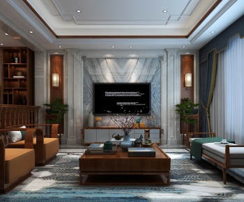 New Chinese Style A Living Room-ID:496335031