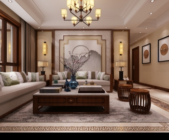 New Chinese Style A Living Room-ID:865643982