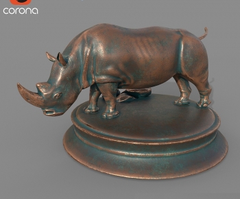 现代铜犀牛雕塑摆件-ID:224200016