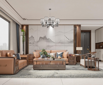 New Chinese Style A Living Room-ID:910372973