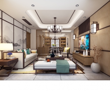 New Chinese Style A Living Room-ID:866648918