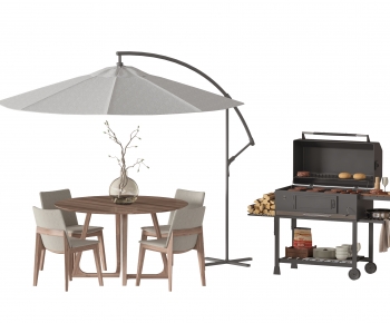 现代户外休闲桌椅组合,遮阳伞,烧烤架-ID:334160386