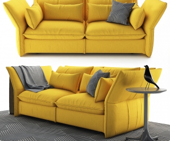 现代黄色绒布双人沙发-ID:520880942