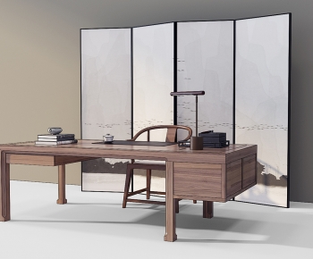 New Chinese Style Computer Desk And Chair-ID:691479927