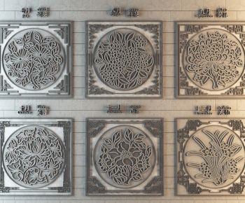 新中式仿古地砖铺装浮雕拼花地雕窗花-ID:215749987