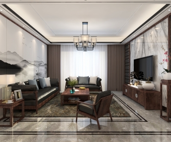 New Chinese Style A Living Room-ID:678889869