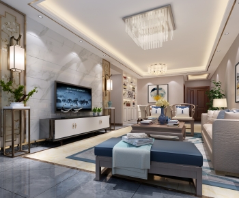 New Chinese Style A Living Room-ID:979810951