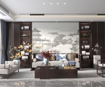 New Chinese Style A Living Room-ID:614686973