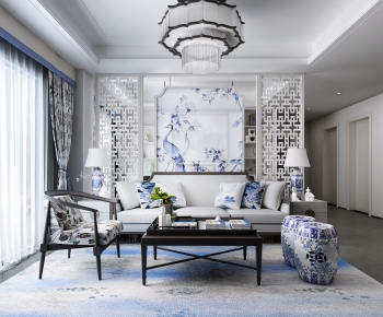 New Chinese Style A Living Room-ID:653126964