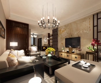 New Chinese Style A Living Room-ID:884634979