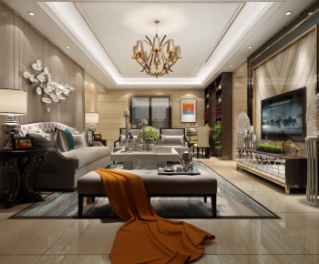 New Chinese Style A Living Room-ID:700737958