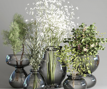 现代植物花束玻璃花瓶摆件-ID:1383728