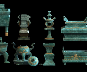 中式青铜器雕塑香炉鼎祭祀石灯-ID:851830964