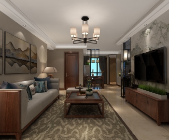 New Chinese Style A Living Room-ID:384864096