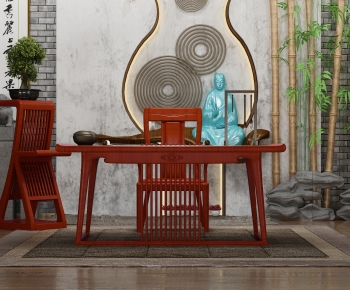 Chinese Style New Chinese Style Computer Desk And Chair-ID:424027924