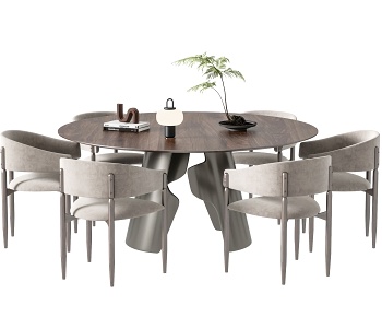 新中式圆形餐桌椅-ID:1388441