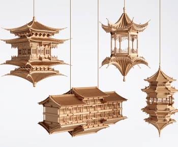 新中式古建筑雕塑悬挂吊件-ID:1390070