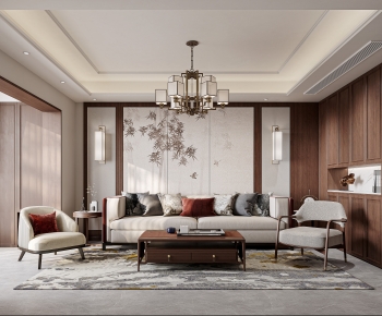 New Chinese Style A Living Room-ID:952589994